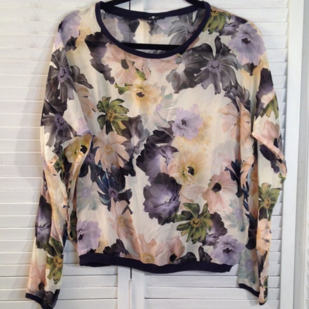 7 For All Mankind 100% Silk Long Sleeve Blouse Small